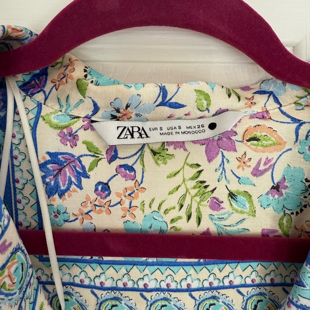 Zara Satin Multicolor Patchwork Button-Down Shirt - image 2